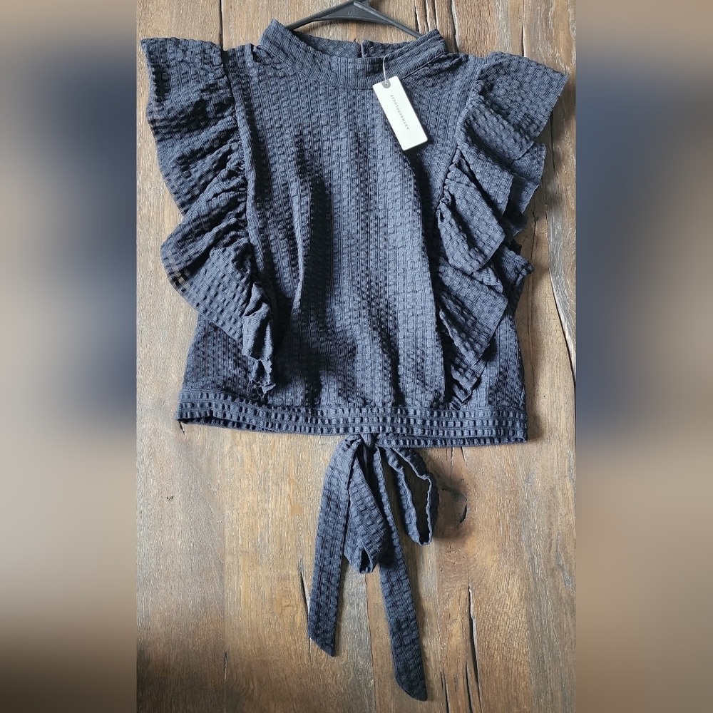 NWT MAEVE Crop Ruffle Mesh Top Anthropoligie Size M